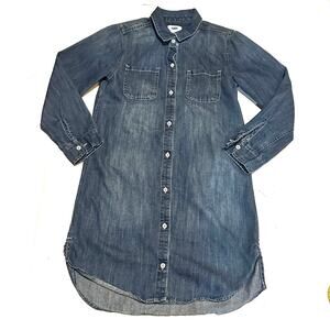 Old Navy Long Line Denim Chambray Shirt Dress Girls L Size 10/12